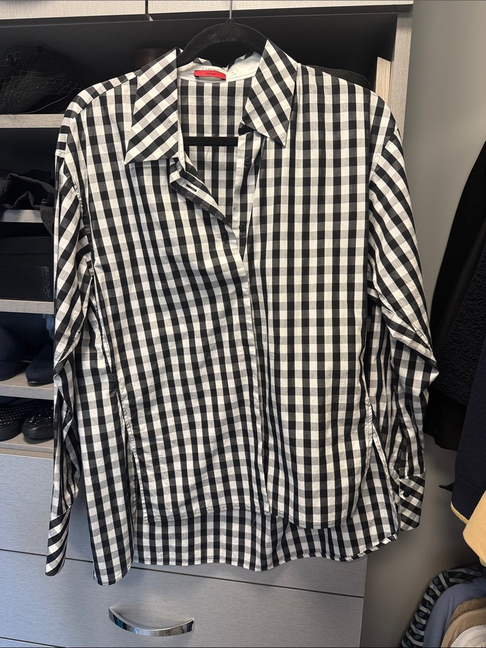 Classic Black & White Gingham Button-Down Shirt medium 38Fr